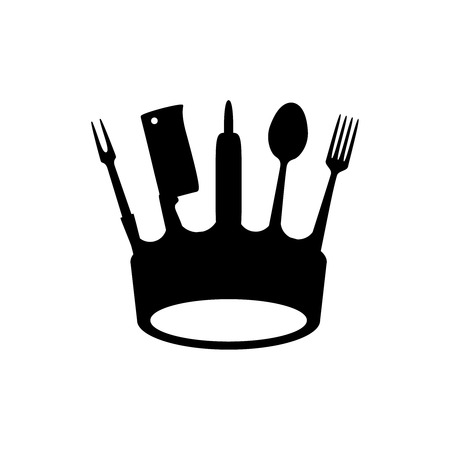 Crown of kitchen utensils, flat logo style, vector illustrationのイラスト素材