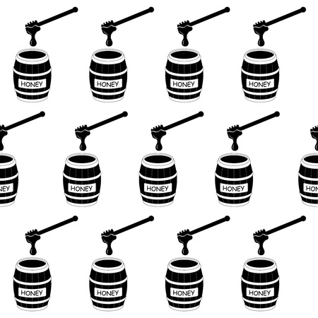 Seamless pattern with barrel and honey spoon, vector illustrationのイラスト素材