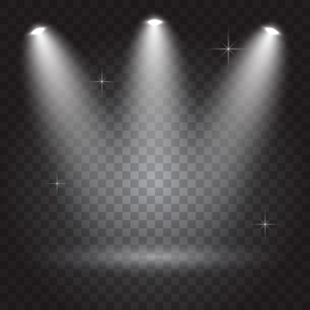 Bright lighting with spotlights, transparent effects on dark  background, vector illustrationのイラスト素材