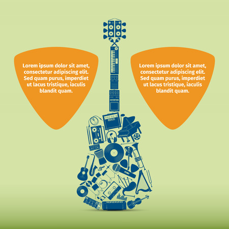 Musical instrument set in guitar form, vector illustrationのイラスト素材