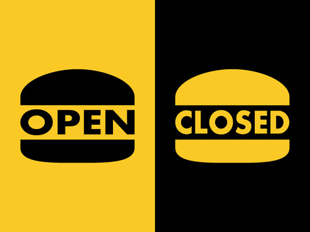 Open closed banner with burger shape, vector illustrationのイラスト素材