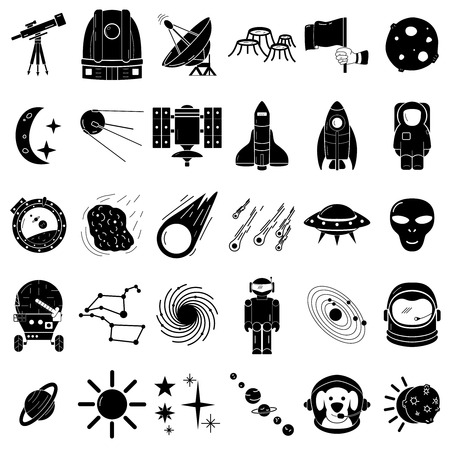 Space icons set, flat hand drawn styleのイラスト素材