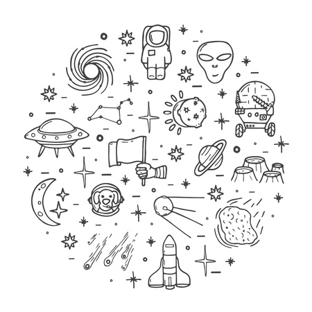 Space icons set, hand drawn cute styleのイラスト素材