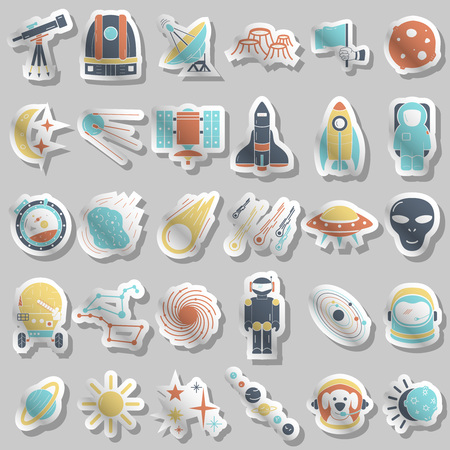 Space icons set, flat hand drawn styleのイラスト素材