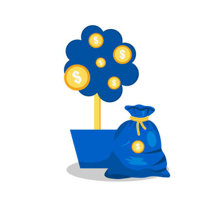 Flat concept bag of money and cash tree iconの写真素材