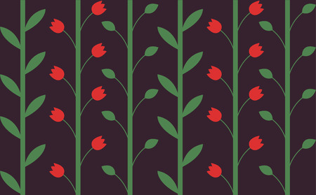 Seamless pattern with flowers, with stems and leaves. Floral background, red tulip.のイラスト素材