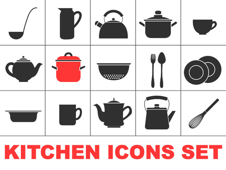 Set of icons of kitchen ware. Isolated images of dishes. Vector logo flat style.のイラスト素材