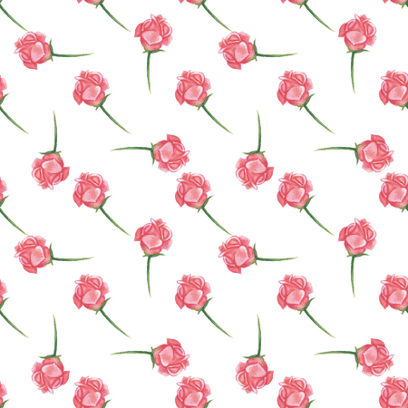 Illustration seamless pattern with roses, repeating watercolor on white background.の写真素材