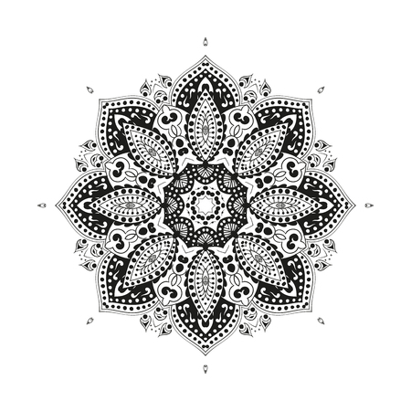 Vector illustration Coloring for adults in the style of boho, mandala background. Floral Geometric outline drawing. Circular ornament point line.のイラスト素材