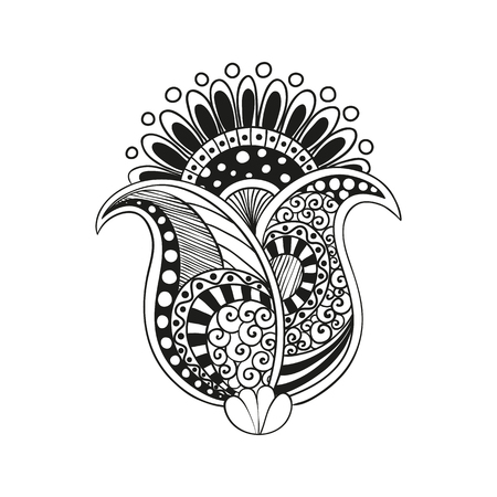 illustration doodle boho flower oriental meditation indian isolated object. Coloring for adults. ethnic floral ornament. Abstract pattern in Indian style for the mehendi and tattooのイラスト素材