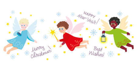 Illustration with angels on the theme of the holiday Christmas and New Years Eve.のイラスト素材