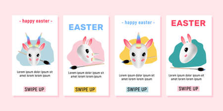 A set of Easter-themed story templates for a mobile app interface with the egg shape unicorn, reindeer, rhinoceros and capybara.のイラスト素材