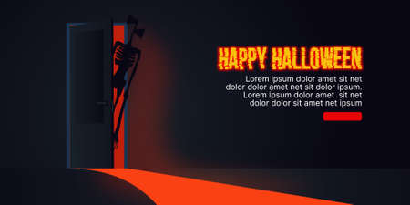 Shopping and Promotion vector template for Halloween. Greetings for Halloween. UI design flat horizontal banner copy space vector illustrationのイラスト素材