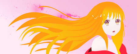 Aesthetic illustration of a girl at sunrise, The wind in your hair, and breathtaking cute girlのイラスト素材