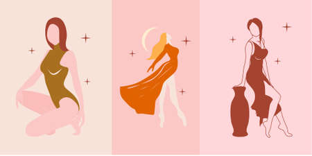 Vector set of beautiful female figures. Design for pattern,  posters, invitation, greeting cardのイラスト素材