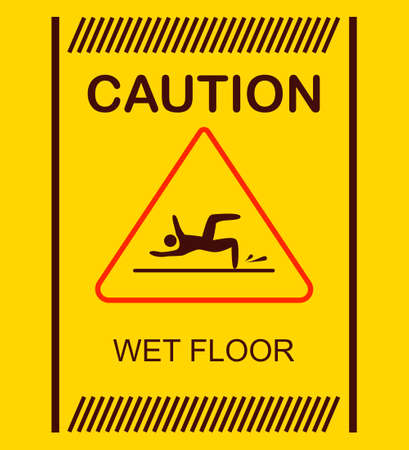 Wet floor sign isolated on yellow background, flat vector illustration.のイラスト素材
