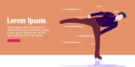 Cartoon illustration of a faceless man skating on ice on an abstract orange backgroundのイラスト素材