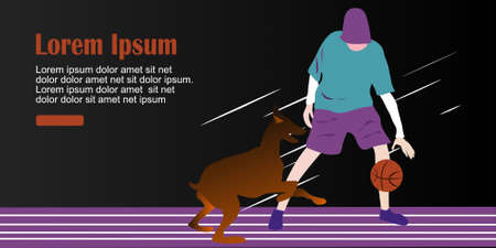 UI design. Vector illustration of a man playing basketball with his dogのイラスト素材