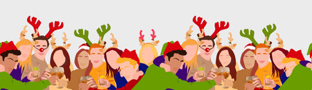 Seamless Vector illustration of a large company celebrating a holiday. Corporate partyのイラスト素材