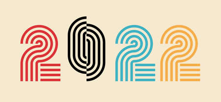 Retro style numbers from the 70's. Happy 2022 Year design element for cover, calendar, brochure.のイラスト素材