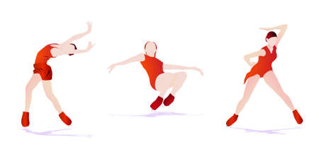Cartoon illustration of abstract women in red skating on ice. Female Figure Skatersのイラスト素材