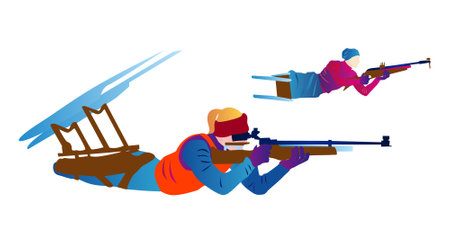 Cartoon illustration of a faceless disabled woman on a sled. Biathlonのイラスト素材