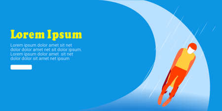 UI design of an abstract man riding a two-strip sled on an ice chute on blue background. skeletonのイラスト素材
