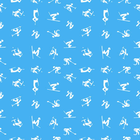 Seamless pattern with abstract pictograms of winter Paralympic sports.のイラスト素材