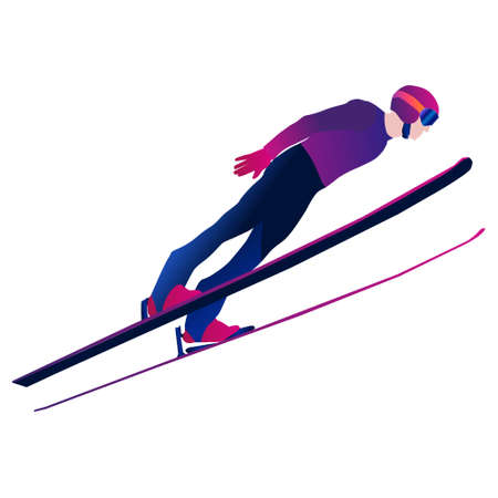 abstract man ski jumping on a blue background. Ski Jumping, Nordic Combined.のイラスト素材