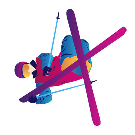 abstract man ski jumping on a blue background. Ski Jumping, Freeski Big Air, Freeski Halfpipeのイラスト素材