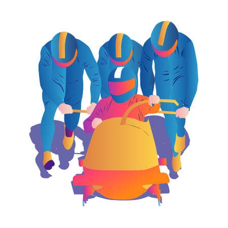 UI design of an abstract man skiing on abstract background. Bobsleighのイラスト素材