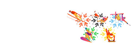 Cartoon character vector illustration with abstract people on the background of colorful snowflakesのイラスト素材