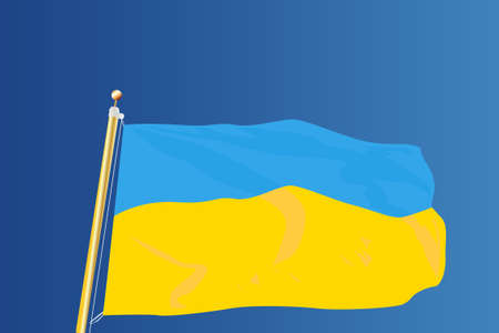 Vector layout of a  Ukraine fluttering flag isolated on the sky color background.のイラスト素材