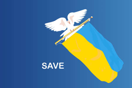 Vector layout of a  Ukraine flag and dove isolated on the sky color background. Stop warのイラスト素材
