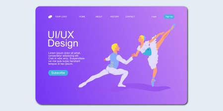 Creative website landing page with pair of ballet dancers in flat style.のイラスト素材