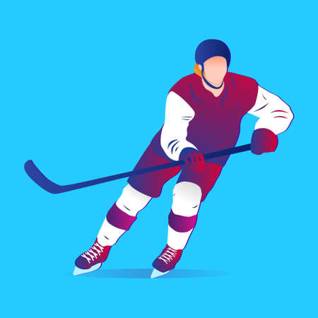 Cartoon illustration of a man playing hockeyのイラスト素材