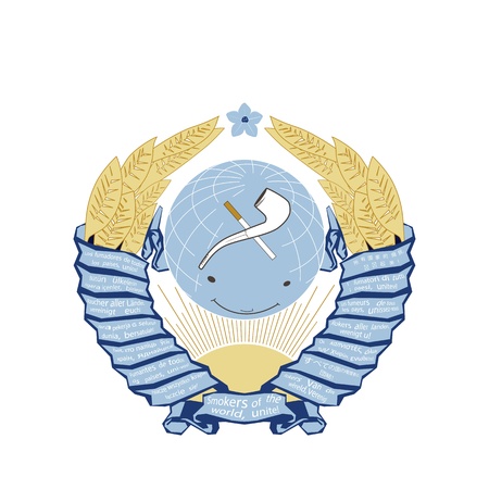 Illustrated editable parody t-shirt design with slogan  Smokers of the world, unite   in 15 languagesのイラスト素材