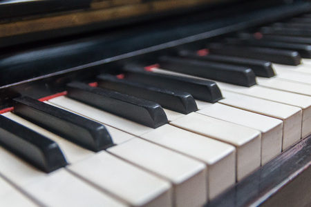 row of piano keys shot in a shallow depth of fieldの写真素材