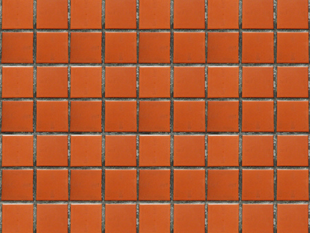 Mosaic background of old tiles in red-brick tone. Texture on floor.の写真素材