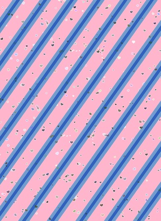 Pattern stripes blue and pink with little hearts colors design. Pattern design for fabric, textile, fashion design, pillow case, gift wrapping paper; wallpaper etc.の写真素材