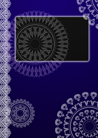 Pattern design of doily, lace, mandara, lattice mix on midnight blue color background for fabric, textile, fashion design, paper, book cover, wallpaper etc.の写真素材