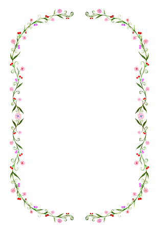 Illustration of antique frame, hand drawing by sketch marker color. The floral garden frame isolated on white background.の写真素材