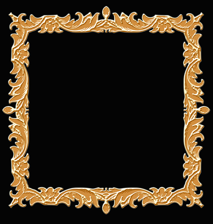 Illustration of antique oriental frame, Classic of golden frame isolated on black color background.の写真素材