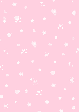 Illustration of baby cute background. Cute pattern white flowers, stars, bubbles and hearts on pink background.の写真素材
