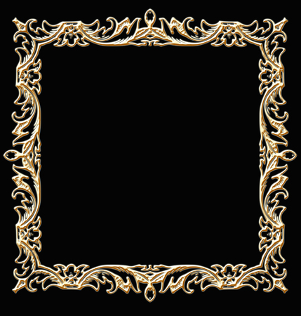 Illustration of antique oriental frame, Classic of golden frame isolated on black color background.の写真素材