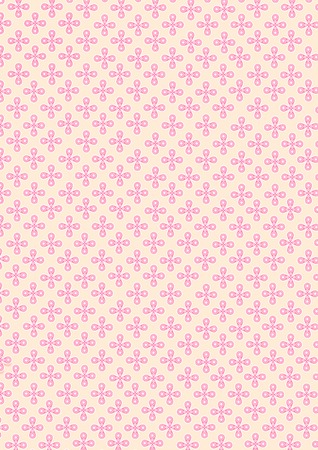 Illustration of four water drop shape of petal and small circle pattern on petal combine to the flower and continuous repeat to many pink small flowers seamless on orange pastel background.の写真素材