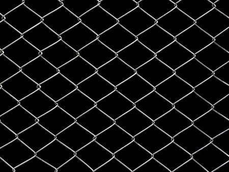 Repeating chain link fence white metal wire mesh or metal net repeats left, right, up and down. The wire mesh fence close up pattern for background and texture isolated on black background.の写真素材