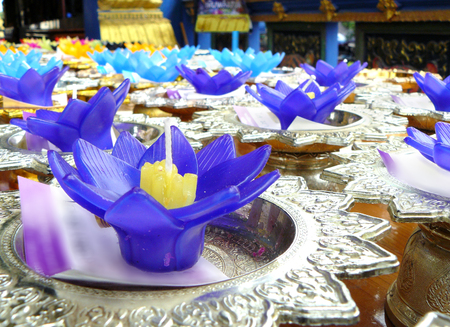 Water lily candle for worship Buddha and goddess in religion of Thai folklore, Sometime can use for therapy and healthy in spa shop.の写真素材
