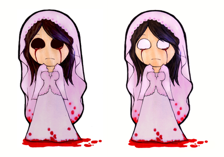 Bride before wedding. A spirit of woman who was dead before her wedding. Halloween ghost, Cartoon drawing line art for coloring or decorated Halloween card, poster, book, etc.の写真素材