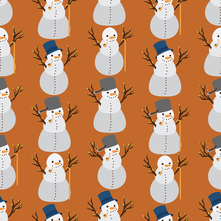 Snowman wearing various attribute in a seamless patternの写真素材